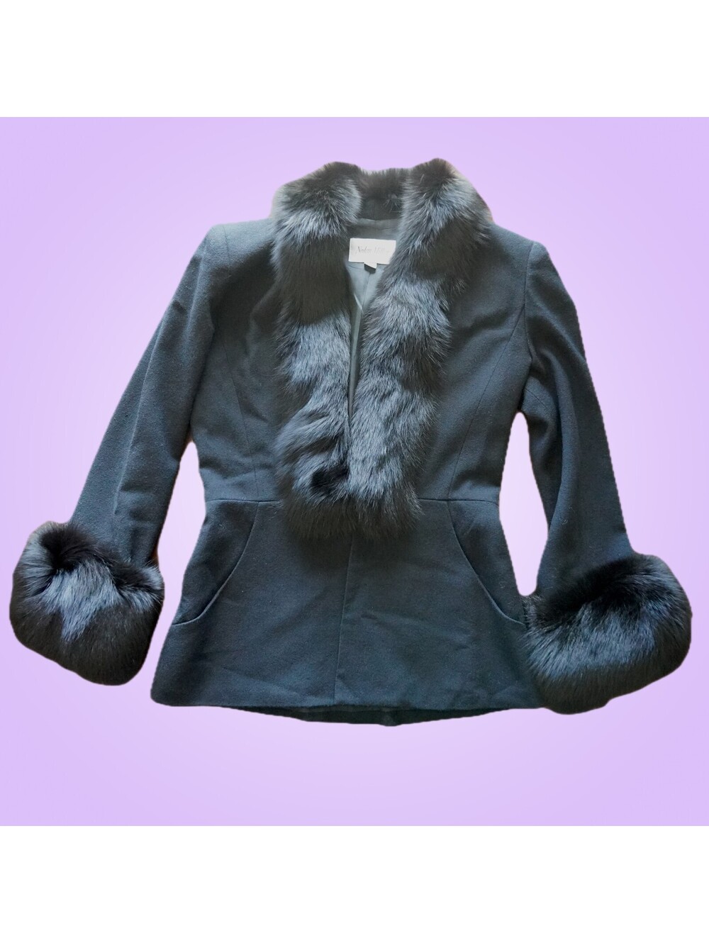 Vintage Nolan Miller Women’s Size 6 Black Wool Coat with Fur Trim Cuffs